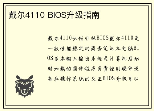 戴尔4110 BIOS升级指南